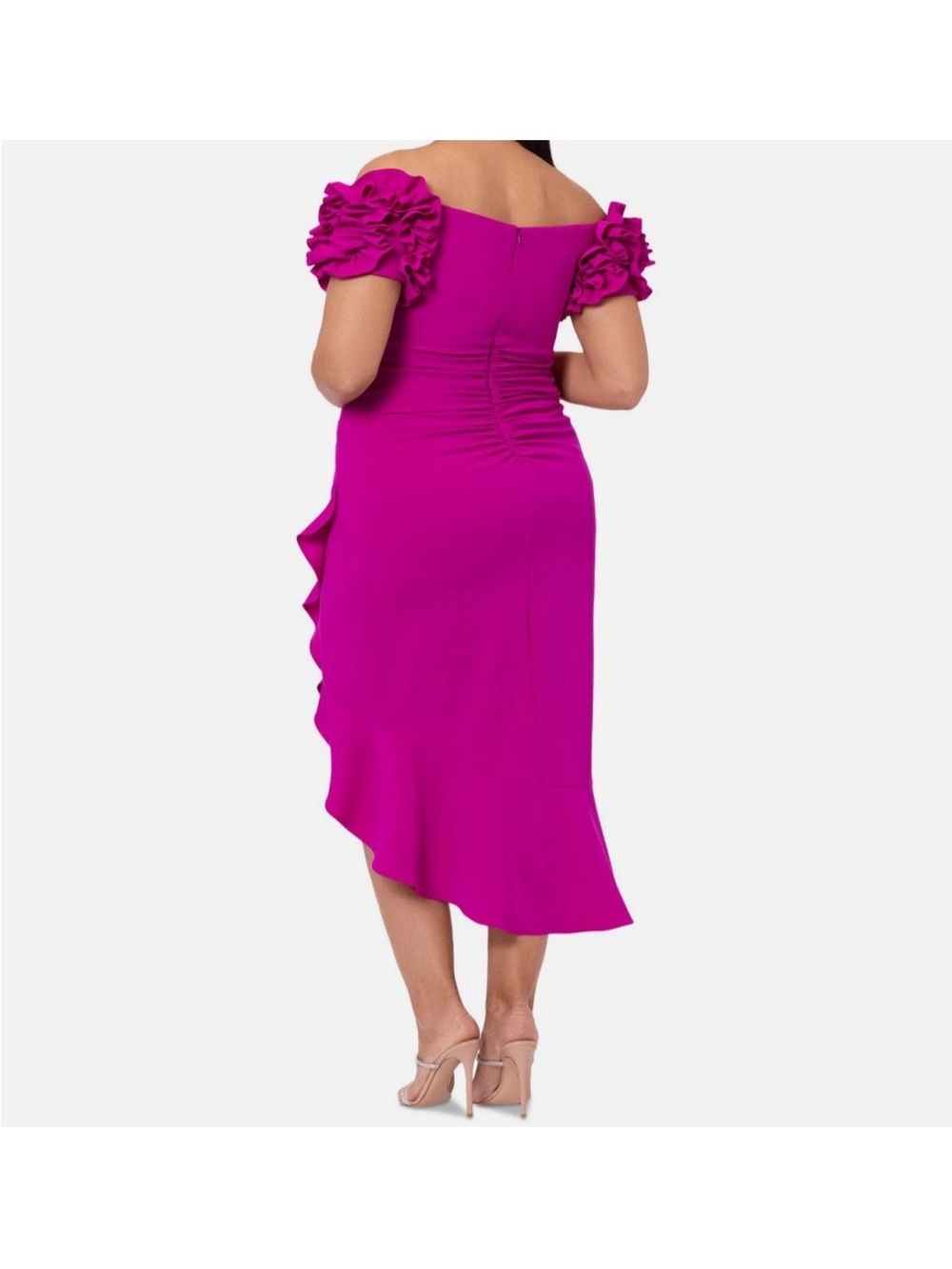 NWT Xscape Pink Ruffled Midi Dress 22W - Picture 2 of 14